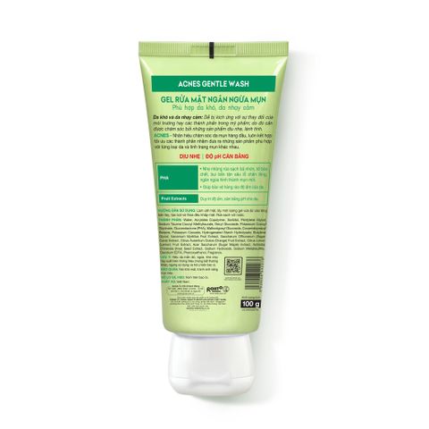 Gel Rửa Mặt Acnes Gentle Wash 100g - Sữa Rửa Mặt Ngăn Ngừa Mụn, Làm Sạch Sâu, Dành Cho Da Nhờn, Cảm Giác Thoải Mái