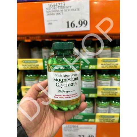 Viên Uống Magnesium Gilycinate 240mg Nature's Bounty - Hỗ Trợ Sức Khỏe Xương, Cơ Bắp, Tim và Thần Kinh - 180 Viên Mỹ