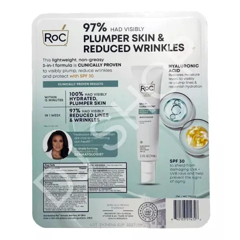 Kem Dưỡng Ẩm Giảm Nhăn RoC Hydrate + Plump SPF 30 - Kem Chống Nắng Chất Lượng Cao với Hyaluronic Acid, An Toàn cho Thanh Thiếu Niên, 74ml