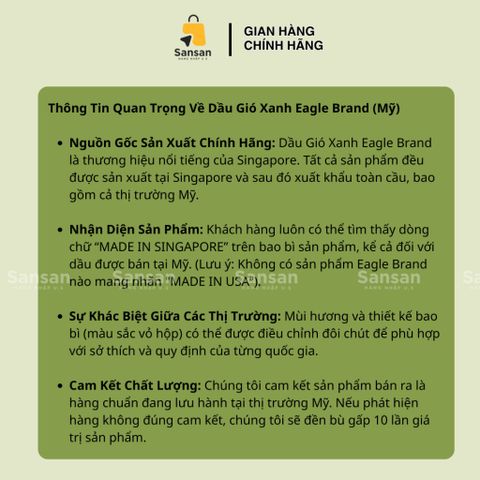 Dầu Gió Xanh Eagle Brand Chính Hãng - Sản Phẩm Medicated Oil Nổi Tiếng Từ Singapore, Hỗ Trợ Giảm Đau, Giảm Ngứa