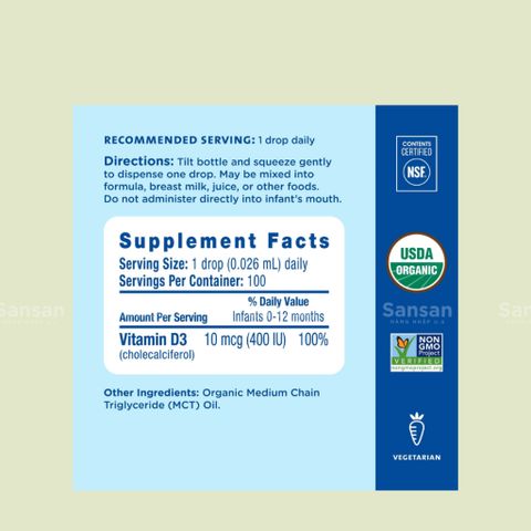 Vitamin D3 Mommy Bliss Cho Bé 0-1 Tuổi - Giọt Bổ Sung Hữu Cơ 400IU 3.24ml - Hỗ Trợ Phát Triển Hệ Xương Răng Từ Mỹ