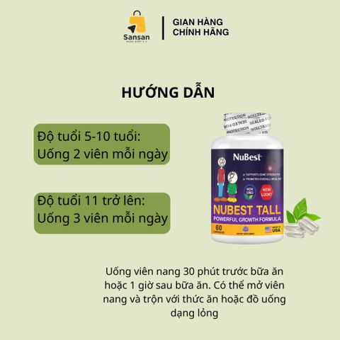 TPBVSK NuBest Tall New Look 10+ - Viên hỗ trợ phát triển chiều cao, xương và răng cho trẻ từ 5 đến 18 tuổi, 60 viên nhập khẩu Mỹ