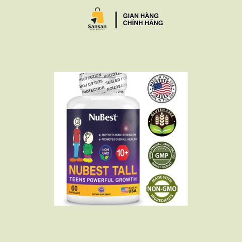 TPBVSK NuBest Tall New Look 10+ - Viên hỗ trợ phát triển chiều cao, xương và răng cho trẻ từ 5 đến 18 tuổi, 60 viên nhập khẩu Mỹ