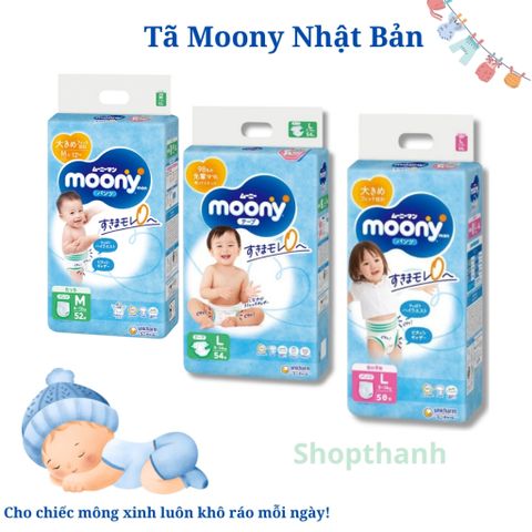 Tã Bỉm Moony Cộng Miếng Nội Địa Nhật - Dán & Quần Các Size NB82, S76, M58, L58 - Siêu Mềm Mại, Thoáng Khí Cho Bé Yêu