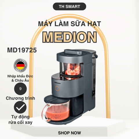 Máy Xay Nấu Sữa Hạt Đa Năng MEDION MD19725 - 9 Chương Trình Tự Động, Thủy Tinh Cao Cấp, Dung Tích 1L, Giúp Chế Biến Sữa Hạt Thơm Ngon, Bổ Dưỡng