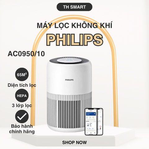 Máy Lọc Không Khí PHILIPS AC0950/10 - Lọc HEPA 3 Lớp, Diện Tích 65m2, Loại Bỏ 99.9% Virus và Vi Khuẩn, Sản Phẩm Gia Đình Thông Minh
