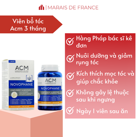 Viên Uống Giảm Rụng Tóc ACM Novophane 180 Viên - Giải Pháp Nuôi Dưỡng Tóc và Móng Khỏe Đẹp, Chứa Biotin và Vitamin C