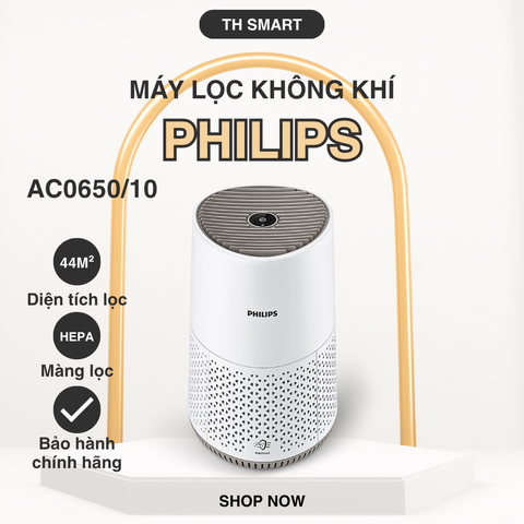 Máy Lọc Không Khí Philips AC0650/10 HEPA - Diện Tích Lọc 44m2, Loại Bỏ Virus, Bụi Mịn, Điều Khiển Thông Minh Qua Ứng Dụng
