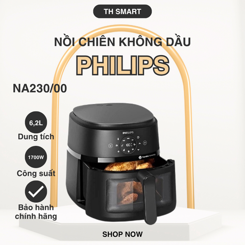 Nồi Chiên Không Dầu Philips NA230/00 6.2L 1700W - Điều Khiển Cảm Ứng, Công Nghệ Rapid Air, Nấu Chín Ngon, Ít Dầu Mỡ