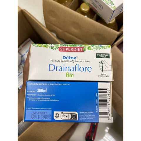 Nước Uống Detox Superdiet Drainaflore Bio Pháp - Thanh Lọc Gan, Thận, Ruột - Hộp 20 Ống Hữu Cơ 15ml