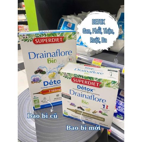 Nước Uống Detox Superdiet Drainaflore Bio Pháp - Thanh Lọc Gan, Thận, Ruột - Hộp 20 Ống Hữu Cơ 15ml