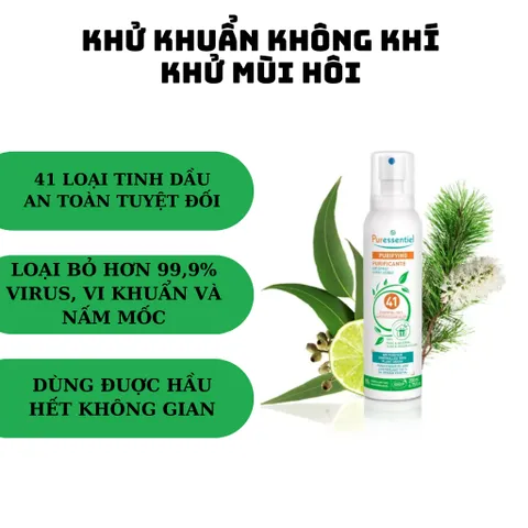 [98% tự nhiên] Tinh Dầu Xịt Puressentiel Purfiying khử khuẩn không khí, khử mùi hôi