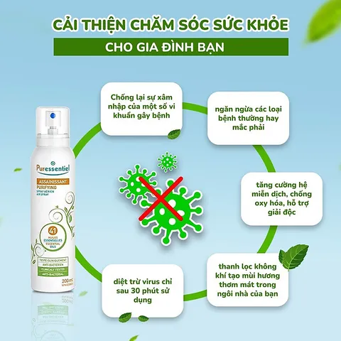 [98% tự nhiên] Tinh Dầu Xịt Puressentiel Purfiying khử khuẩn không khí, khử mùi hôi
