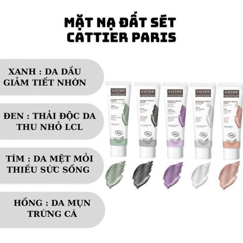 Mặt Nạ Đất Sét Cattier Paris - Masque Argile Đen, Xanh, Hồng, Tím - Chăm Sóc Da Dầu, Nhạy Cảm, Thiếu Sức Sống, Giải Độc Da