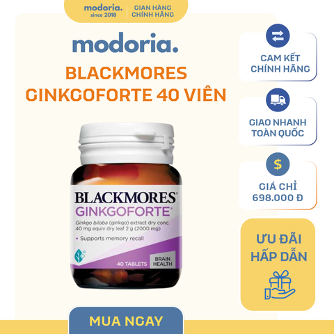 Viên uống Blackmores Ginkgoforte 40 viên - Hỗ trợ trí nhớ, tuần hoàn máu não, cải thiện tập trung từ Úc