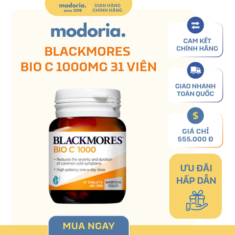 Viên uống bổ sung vitamin C Blackmores Bio C 1000mg - 31 viên tăng cường sức khỏe, hấp thụ hiệu quả từ Úc