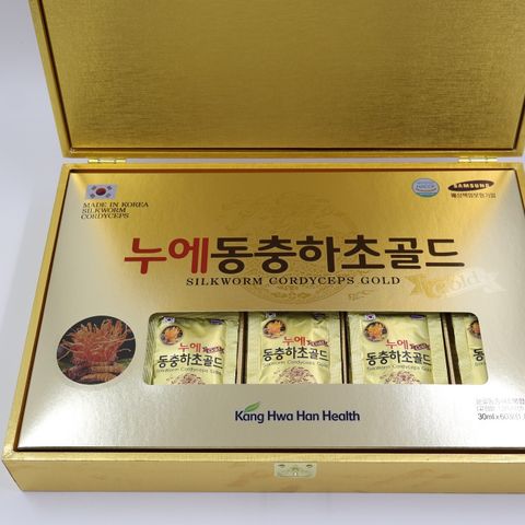 Nước Đông Trùng Hạ Thảo Gold King Hàn Quốc Hộp Gỗ Vàng 60 Gói - Tăng Cường Sinh Lực và Sức Khỏe cho Người Trung Niên