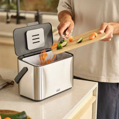 Thùng Đựng Rác Hữu Cơ Joseph Joseph 30145 - Caddy Inox 4L Thiết Kế Sang Trọng, Phân Loại Rác Hiệu Quả, Thân Thiện Môi Trường