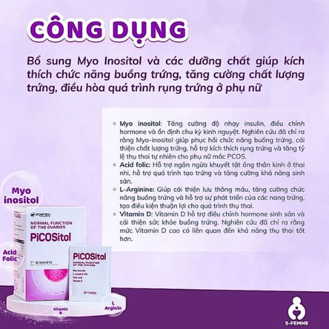 Bổ Trứng PICOSitol - Hỗ Trợ Cải Thiện Chất Lượng Trứng, Khả Năng Thụ Thai, Giảm Rối Loạn Kinh Nguyệt Cho Phụ Nữ PCOS, 30 Gói