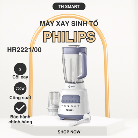 Máy Xay Sinh Tố PHILIPS HR2221/00 700W - ProBlend Crush, 2 Cối, Xay Nhuyễn Sinh Tố, Súp, Nước Sốt Hoàn Hảo, Thiết Kế Tiện Lợi