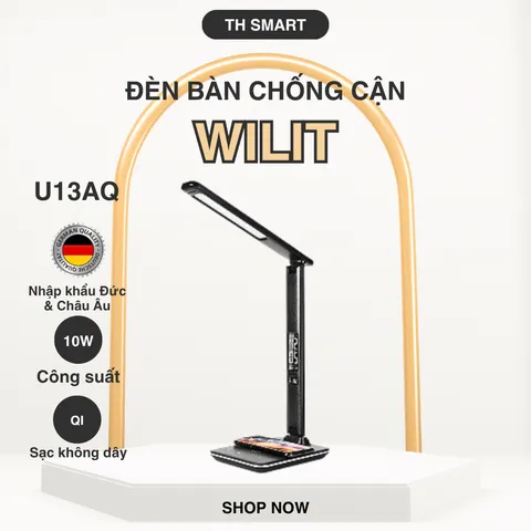 Đèn Bàn Chống Cận WILIT U13AQ Màu Đen - Đèn Thông Minh, Tích Hợp Sạc Không Dây, Dành Cho Học Tập và Làm Việc Hiệu Quả