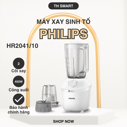 Máy Xay Sinh Tố Philips HR2041/10 450W - Thiết kế Hiện đại, Công nghệ ProBlend, 2 Cối Đa Năng Cho Gia Đình