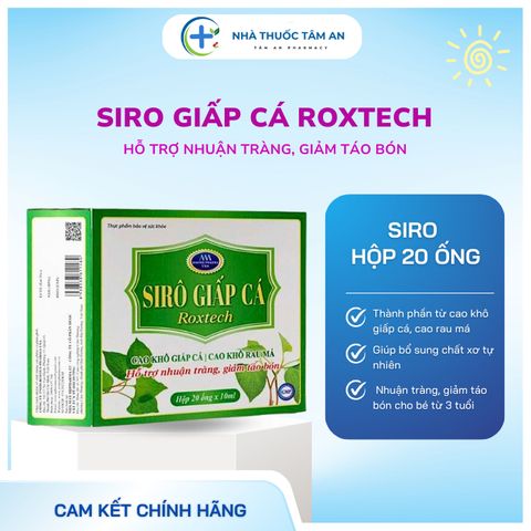 Siro Diếp Cá Roxtech - Hỗ Trợ Tiêu Hóa, Nhuận Tràng và Giảm Táo Bón cho Trẻ Em - Hộp 20 ống x 10ml