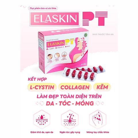 Viên Uống ELASKIN PT - Hỗ Trợ Làm Đẹp Da, Chống Lão Hóa, Giảm Tóc Gãy Rụng, Móng Chắc Khỏe - Hộp 60 Viên Nutraceuticals