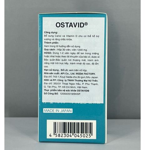 Viên uống bổ sung Canxi và Vitamin D OSTAVID 30 viên - Hỗ trợ phát triển chiều cao và ngăn ngừa loãng xương, cho mọi lứa tuổi