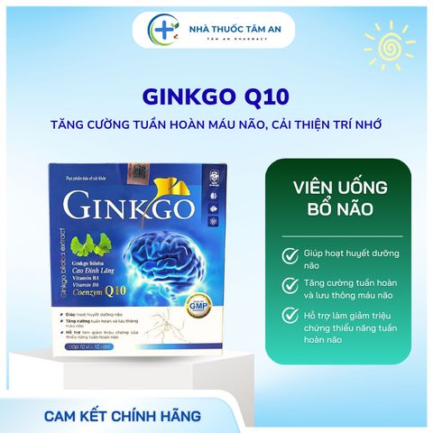 Viên uống Ginkgo Q10 - Hỗ trợ trí nhớ, giảm đau đầu, chóng mặt, mất ngủ - Bạch quả và Coenzyme Q10 cho người lớn tuổi, học sinh, sinh viên