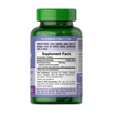 Viên uống Thải Độc Gan Milk Thistle Extract 1000mg 180 Viên - Hỗ trợ sức khỏe gan hiệu quả từ Puritan's Pride