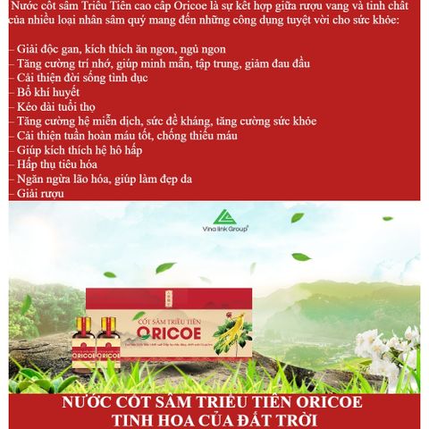 Cốt sâm Triều Tiên ORICOE 10ml - Giải độc gan, cải thiện trí nhớ, giảm đau nhức, tăng cường miễn dịch tự nhiên, thực phẩm chức năng sức khỏe