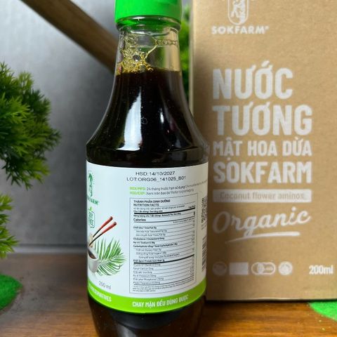Nước Tương Mật Hoa Dừa Organic Sokfarm 200ml - Ít Muối, Không Đậu Nành, Sản Phẩm Hữu Cơ Tự Nhiên, Gia Vị UMAMI Thơm Ngon