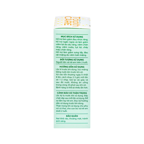 Dung Dịch Xịt Giảm Đau Nhức Răng Tooth Care 20ml - Hỗ Trợ Viêm Nướu, Chiết Xuất Từ Thiên Nhiên, Giảm Đau Nhanh Chóng