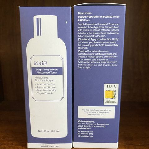 [Hàng cty] Nước hoa hồng không mùi Klairs Supple Preparation Unscented Toner 180ml