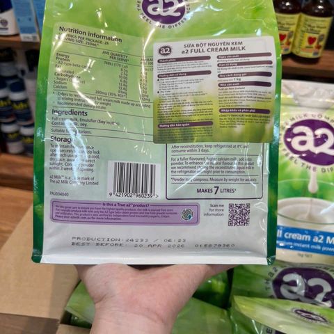 Sữa Bột A2 Full Cream 1KG - Dinh Dưỡng Cao, Dễ Tiêu Hóa Cho Gia Đình, Không Chất Bảo Quản, Hương Vị Nguyên Kem Từ Úc