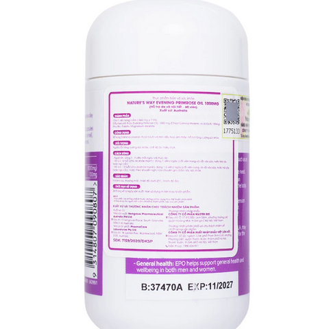 Tinh Dầu Hoa Anh Thảo Nature's Way Evening Primrose Oil 1000mg - 60 Viên Dễ Uống Cho Sức Khỏe Tự Nhiên Từ Úc