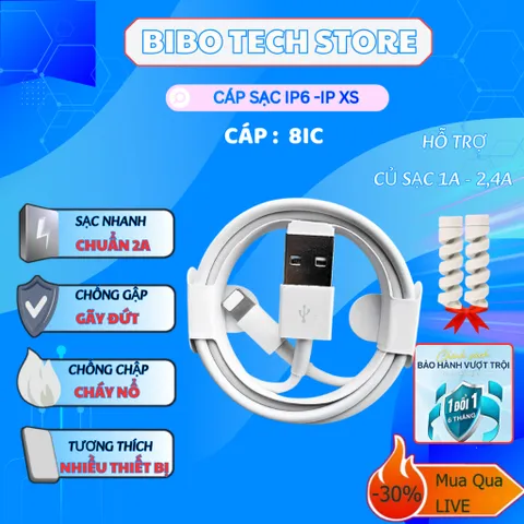 Cáp Sạc Nhanh 8IC 2A Chống Gãy Đứt - Dùng Cho Máy Cổng L (iPhone 6-X) - Tiện Ích Cho Phụ Kiện Số