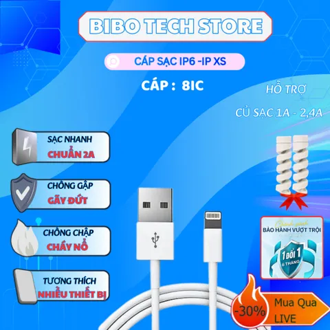 Cáp Sạc Nhanh 8IC 2A Chống Gãy Đứt - Dùng Cho Máy Cổng L (iPhone 6-X) - Tiện Ích Cho Phụ Kiện Số
