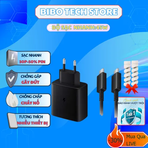 Bộ Sạc Nhanh SS 45W Type-C PD/PPS – Cáp CtoC An Toàn, Sạc Ổn Định, Tương Thích Nhiều Thiết Bị, Thời Gian Sạc Nhanh