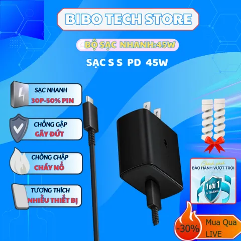 Bộ Sạc Nhanh SS 45W Type-C PD/PPS – Cáp CtoC An Toàn, Sạc Ổn Định, Tương Thích Nhiều Thiết Bị, Thời Gian Sạc Nhanh