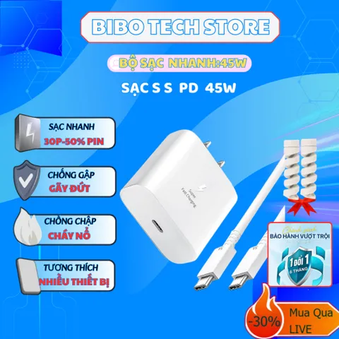 Bộ Sạc Nhanh SS 45W Type-C PD/PPS – Cáp CtoC An Toàn, Sạc Ổn Định, Tương Thích Nhiều Thiết Bị, Thời Gian Sạc Nhanh