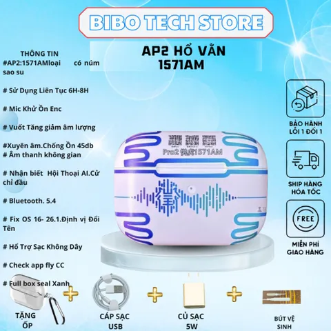 Tai Nghe Bluetooth AP2 Hổ Vằn 1571AM - Mic Khử Ồn ENC, Âm Thanh Không Gian, Chống Ồn 45dB, Sạc Không Dây, Thời Gian Sử Dụng 6-8 Giờ