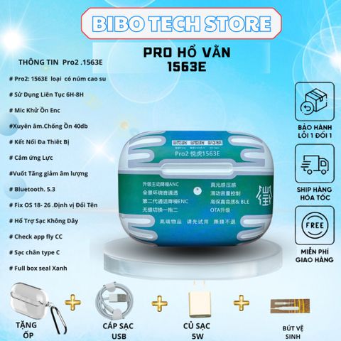 Tai Nghe Bluetooth Pro2 Hổ Vằn 1563E - Chống Ồn 40dB, BT 5.3, Âm Thanh Chất Lượng, Kết Nối Đa Thiết Bị, Pin 24 Giờ - Full Box