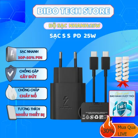 Bộ Sạc Nhanh 25W Type-C PD/PPS - Cáp CtoC Siêu Bền, Sạc Ổn Định Tương Thích Với Tất Cả Thiết Bị Samsung