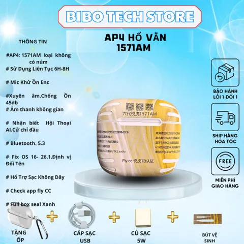 Tai Nghe Bluetooth AP4 1571AM Hổ Vằn - Mic Khử Ồn ENC, Kết Nối Bluetooth 5.3, Pin 6–8 Giờ, Tặng Phụ Kiện Chất Lượng