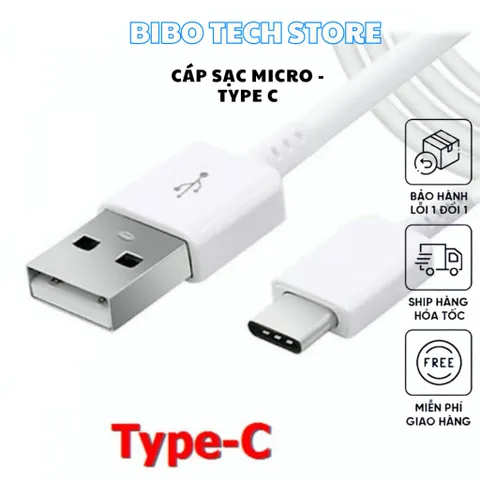 Cáp Sạc Type-C 1m - Hỗ Trợ Sạc 2A, Truyền Dữ Liệu Nhanh, Tương Thích Android, Dây Chắc Chắn, Giảm Nóng Khi Sạc