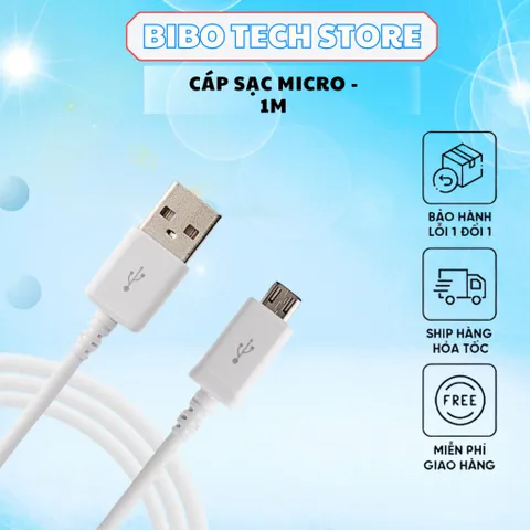 Cáp Sạc Micro USB 2A Cho Android - Dây Bền Bỉ, Sạc Nhanh, Tương Thích Với Nhiều Thiết Bị Điện Tử, Chiều Dài 1m, Màu Trắng