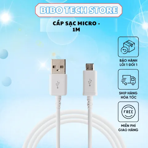 Cáp Sạc Micro USB 2A Cho Android - Dây Bền Bỉ, Sạc Nhanh, Tương Thích Với Nhiều Thiết Bị Điện Tử, Chiều Dài 1m, Màu Trắng