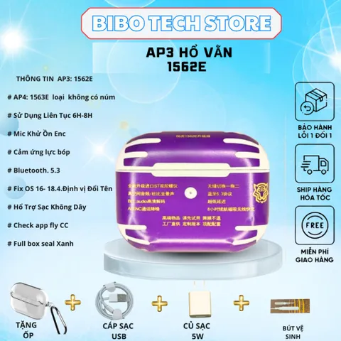 Tai Nghe Bluetooth AP3 Hổ Vằn 1562E - Mic ENC, Bluetooth 5.3, Thời gian sử dụng 6-8 giờ, Full Box & Quà Tặng - Thiết bị không dây lý tưởng cho học tập và giải trí